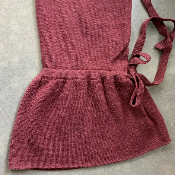 J Crew Merino Wool V Neck Sweater Tie Sleeves Maroon Burgundy SZ S - Picture 7 of 9